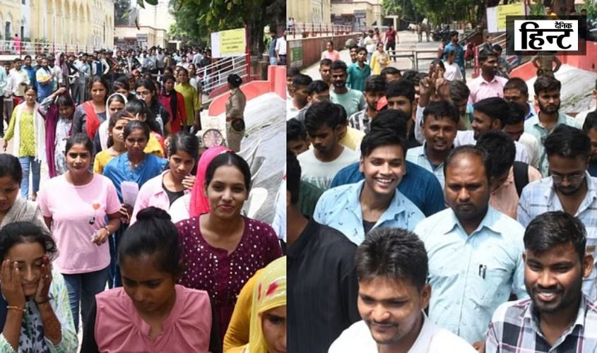 UP Police Exam : सुबह से ही लाइन में लगे अभ्यर्थी, कई जगहों पर बारिश ने भी किया परेशान